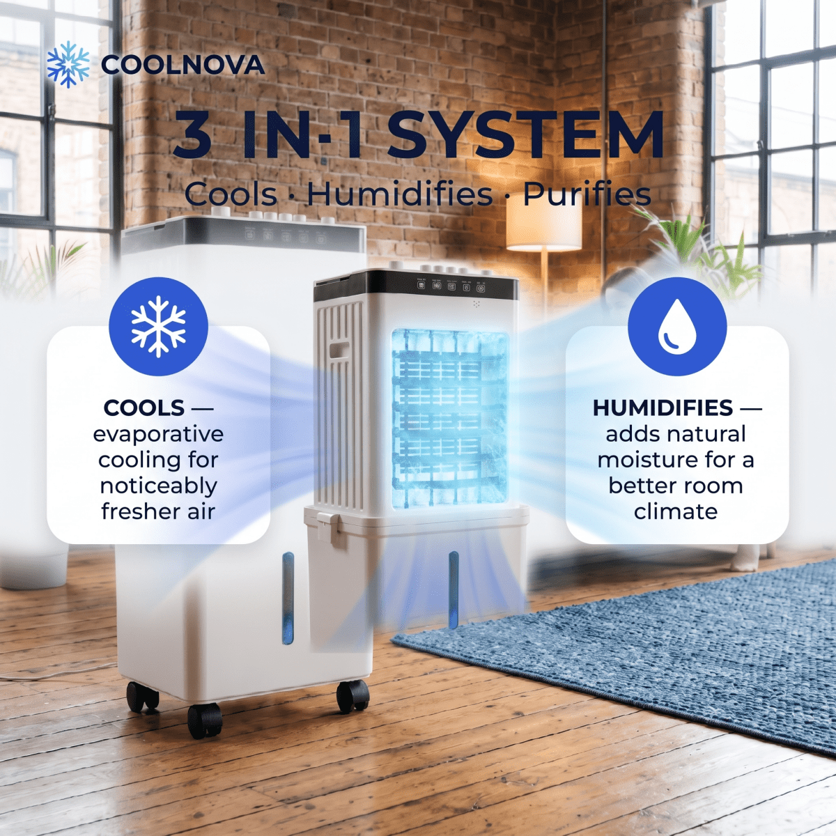 Portable Air Cooler with Ice Packs, 3 in 1 Evaporative Air Cooler with Remote and Timer