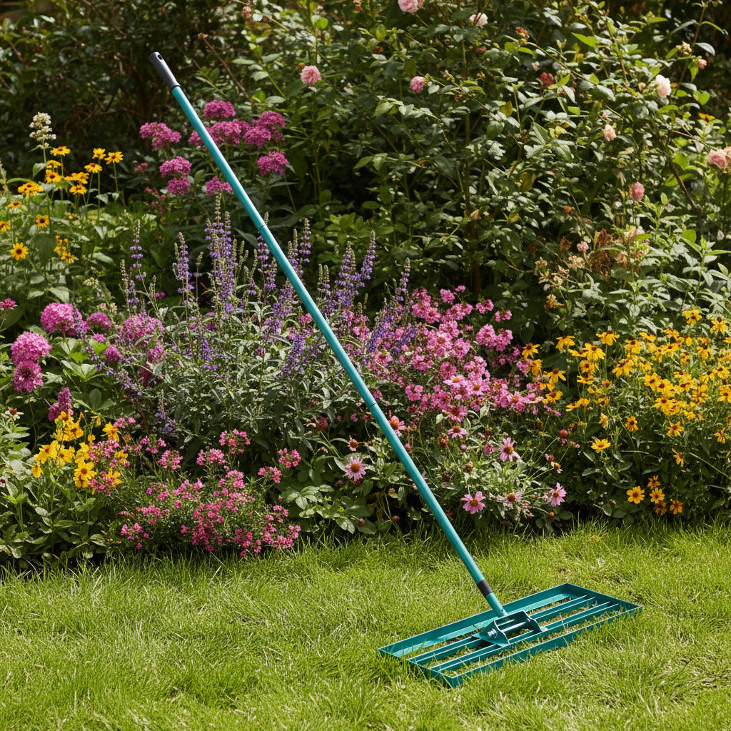 Garden Rake, Lawn Levelling Rake with Extra Long Handle, Lawn Leveller, Landscaping Rake, Garden Tool for Soil and Grass