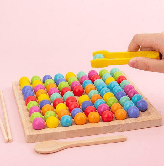 Colour Sorting and Counting Game, Montessori Toys with 80 Wooden Beads and Tray