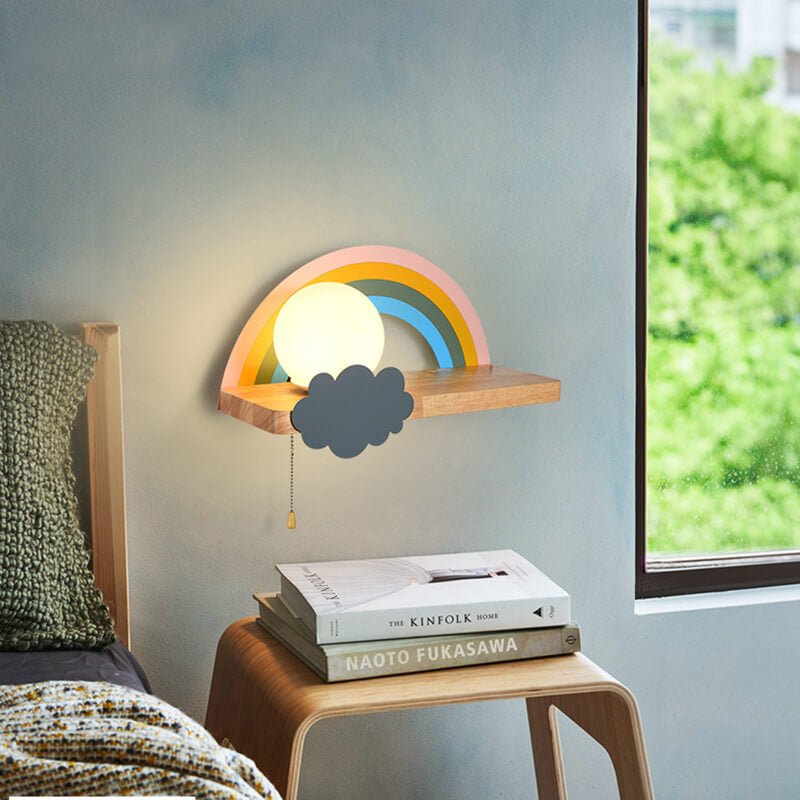 Rainbow Wall Light for Kids Room, Nordic Wall Lamp in Wood and Metal, Indoor Wall Light for Bedroom_01