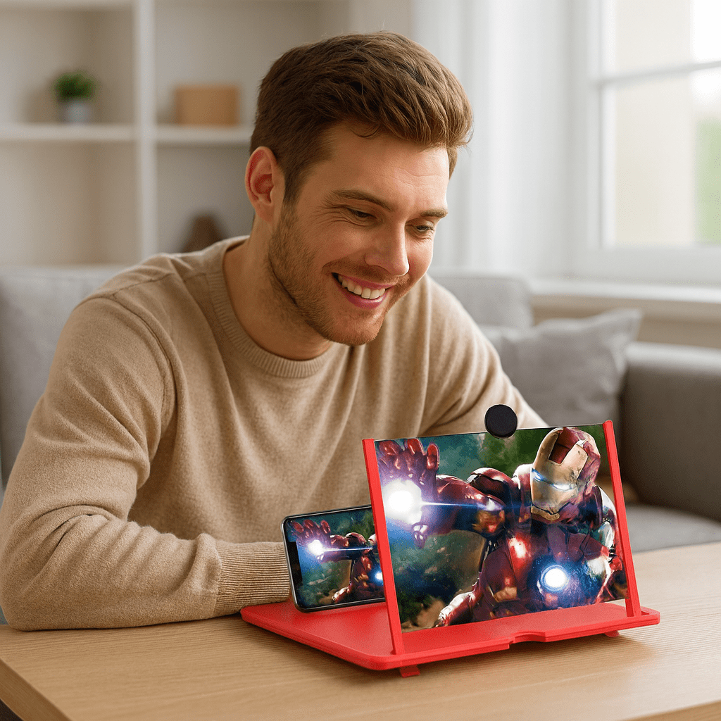 Phone Screen Magnifier, Foldable Phone Holder Stand with Fresnel Lens