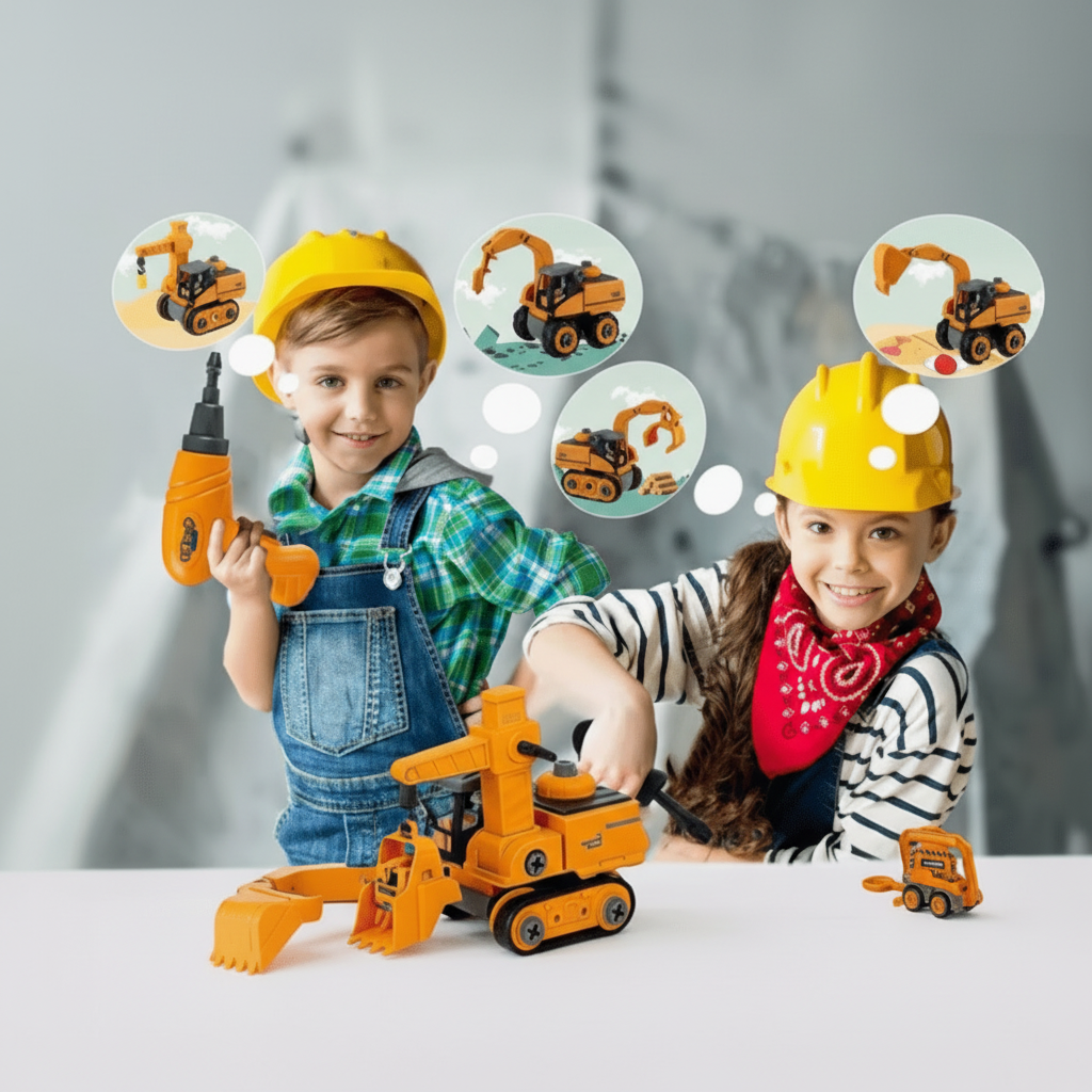 Construction Toys with Electric Screwdriver, Toy Crane and Vehicle Building Set