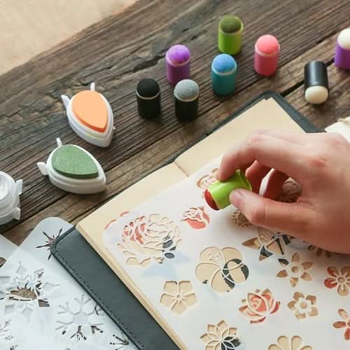 Finger Paint Set with Stamps and Ink Pad, Childrens Paint Set with Ruler, Arts and Crafts for Kids, Childrens Stamps_00