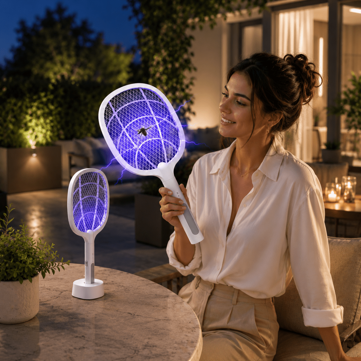 Electric Fly Swatter, Bug Zapper Racket USB Rechargeable, Electric Fly Killer, Mosquito Killer with Safety Net