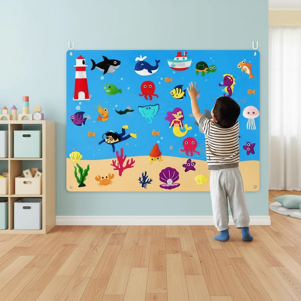 Felt Board for Kids with Felt Animals, Educational Toys, Felt Story Board 75 x 105 cm, Learning Toys_01
