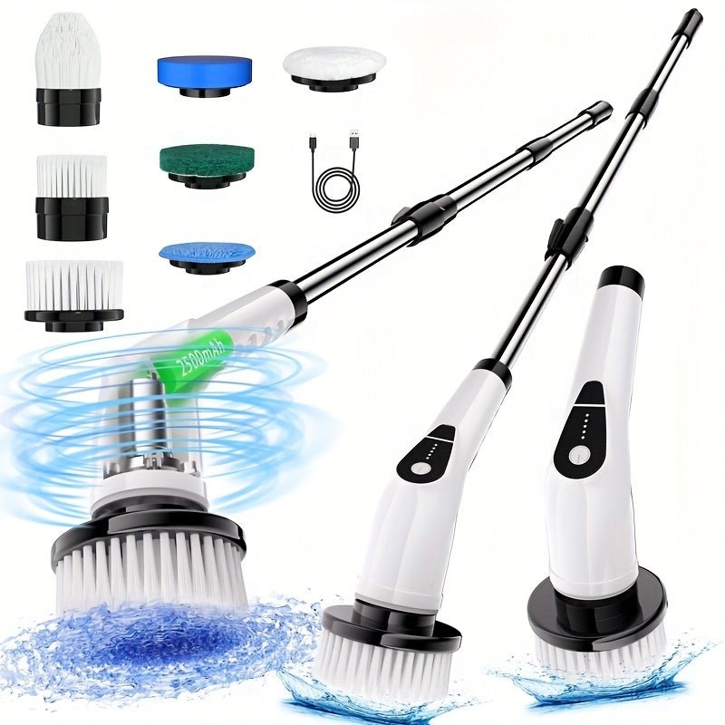 Cordless Electric Scrubbing Brush, Long Handle Scrubbing Brush with 7 Heads, Electric Cleaning Brush for Bathroom_04