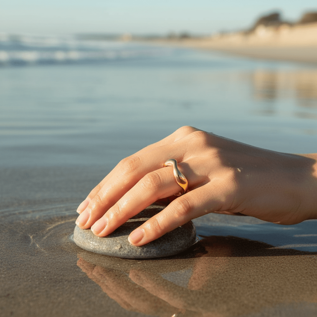 Adjustable Silver Ring, Wave Ring with Ocean Design, Beach Jewellery for Everyday Wear_02