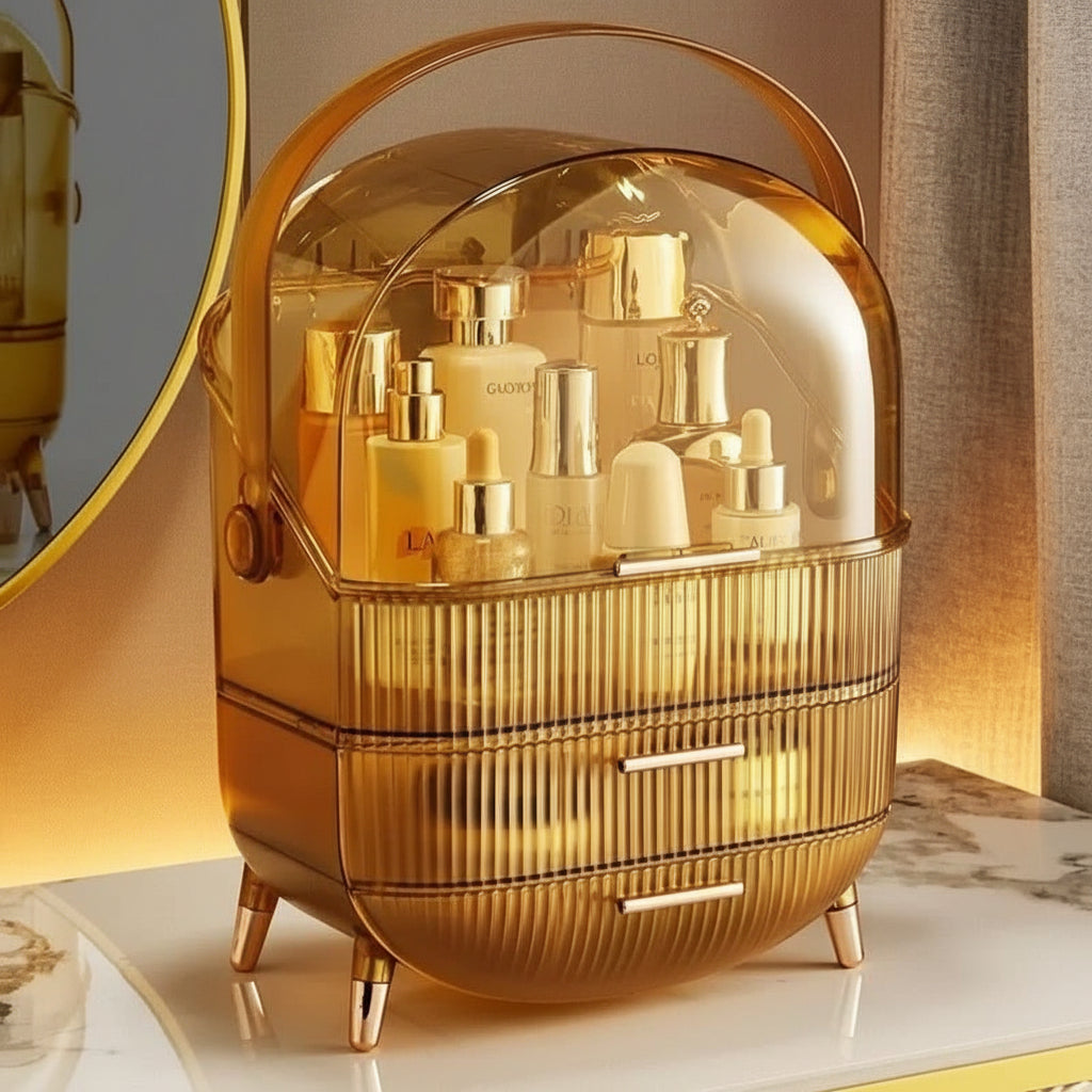 Makeup Organiser, Clear Cosmetic Organiser Box, Dustproof Makeup Storage Box with Compartments and Makeup Brush Holder_06