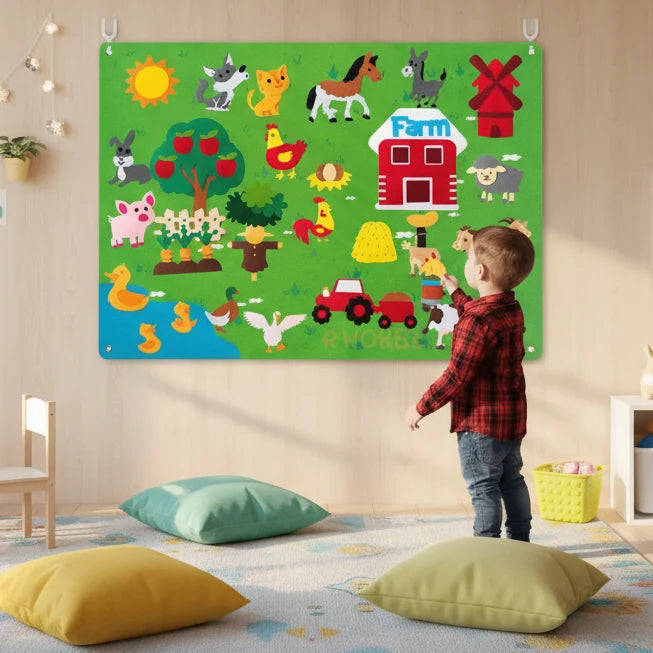 Felt Board with Felt Animals and Felt Stickers, Toys for 3 Year Olds, Imaginative Play Toys, 75 x 105 cm_00