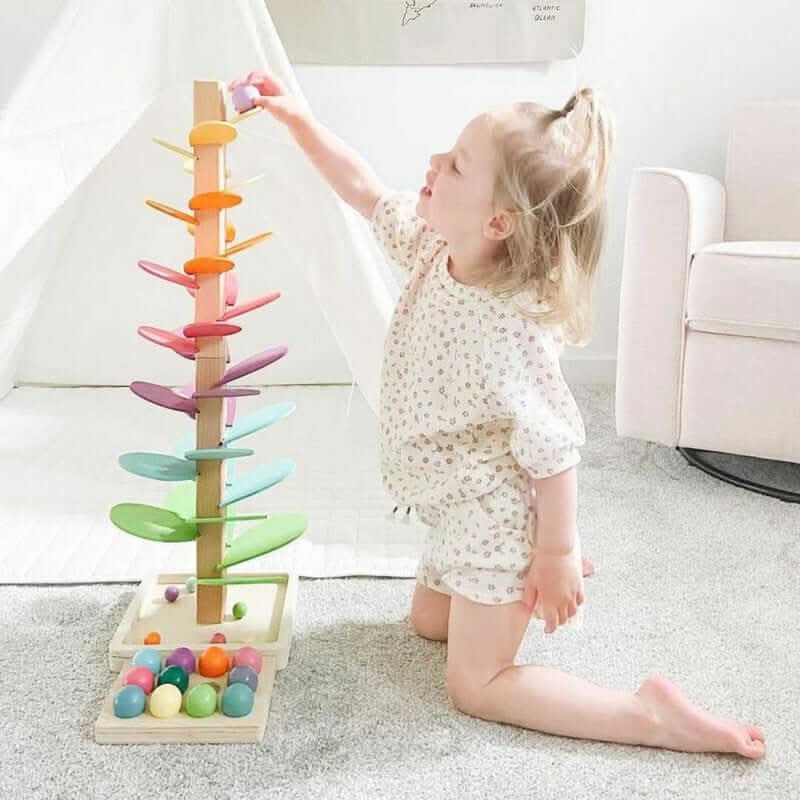 Sensory Toys, Wooden Marble Run Toy with Rainbow Sound Tree
