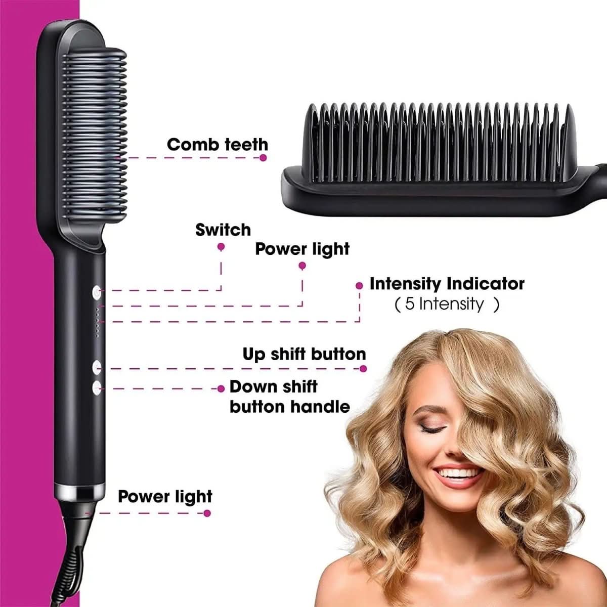 Hot Brush Hair Straightener, Ceramic Straightening Brush with Temperature Control – image 4