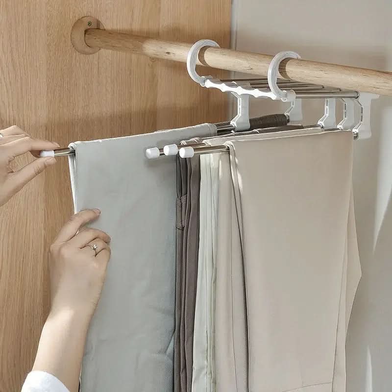 Space Saving Clothes Hangers 5 in 1, Skirt Hangers with Non Slip Bars, Steel Wardrobe Organiser for Trousers and Ties_06
