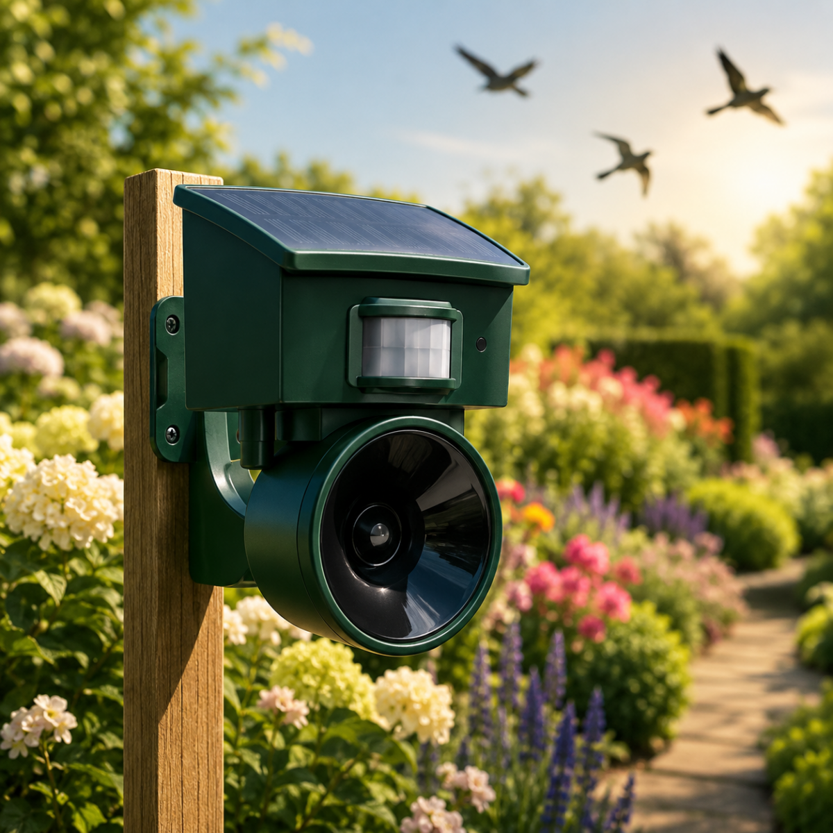 Bird Deterrents, Solar Bird Scarer with Motion Sensor and Noise Deterrent, Bird Repeller for Gardens and Balconies_00