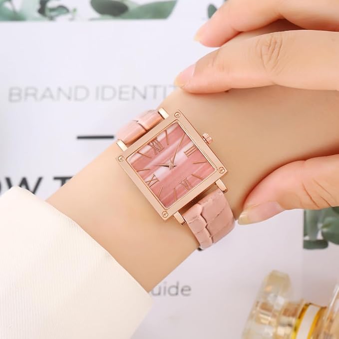 Quartz Watch with Bamboo Pattern Dial, Slim Analogue Watch with Vegan Leather Strap – image 9