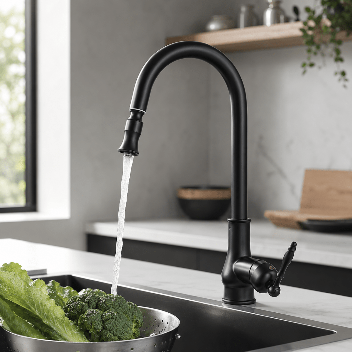 Pull Out Kitchen Tap, Antique Bronze Kitchen Sink Tap with Flexible Spray Head, Solid Brass Kitchen Tap_00