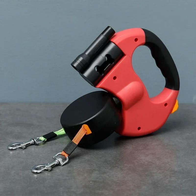 Double Dog Lead for Two Dogs, Dual Dog Lead with LED Light and Poo Bag Holder, Dog Walking Accessories for Night Walks