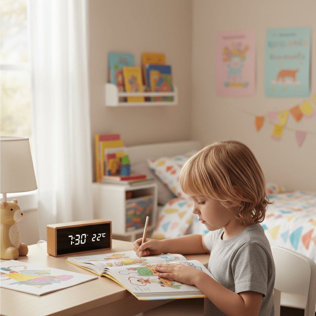 Digital Alarm Clock with Temperature Display, Bamboo LED Bedside Clock – image 4