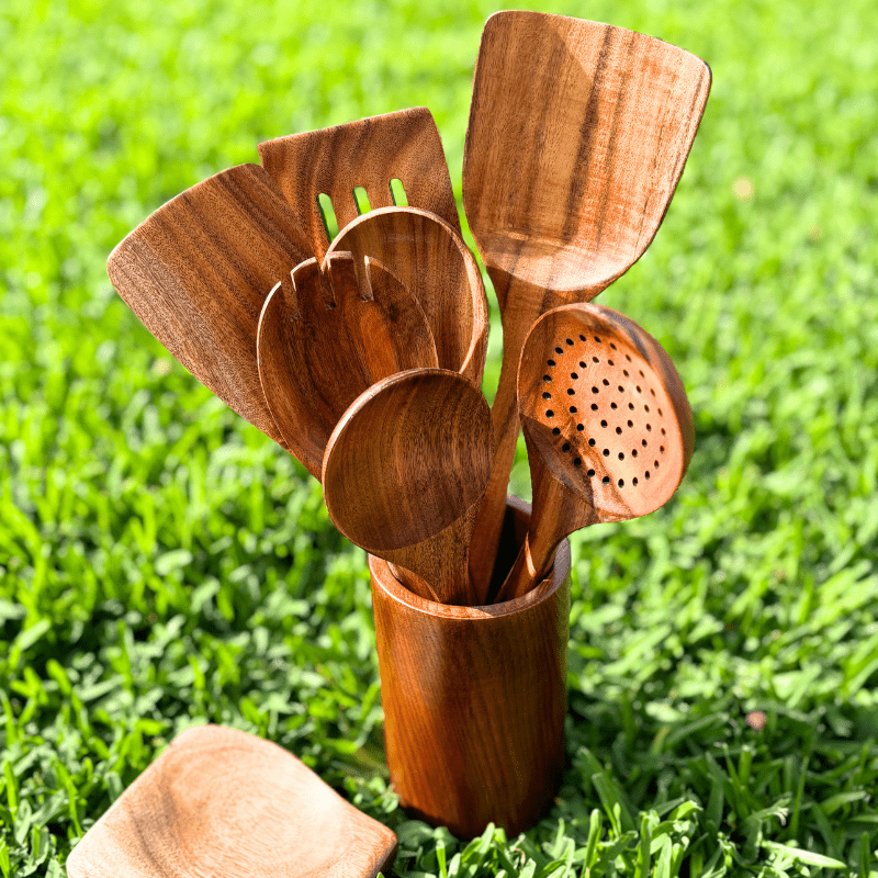 Wooden Kitchen Utensils Set, Teak Cooking Utensils for Non Stick Pans – image 5