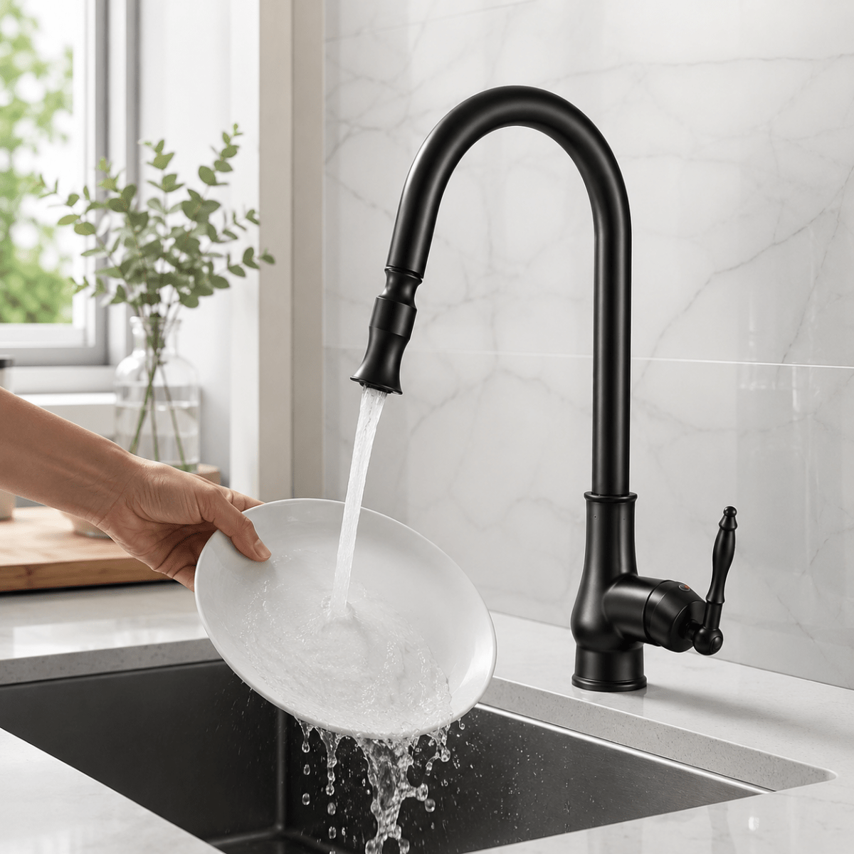 Pull Out Kitchen Tap, Antique Bronze Kitchen Sink Tap with Flexible Spray Head, Solid Brass Kitchen Tap_04