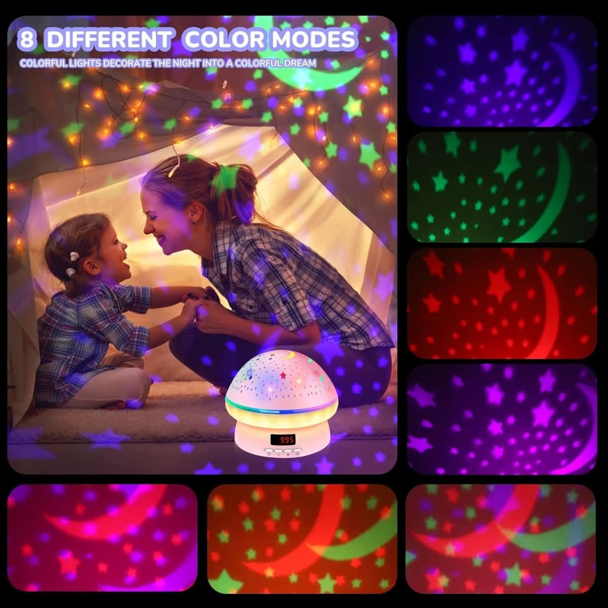 Star Projector Night Light, Mushroom Lamp with 16 Colours and Remote Timer – image 6