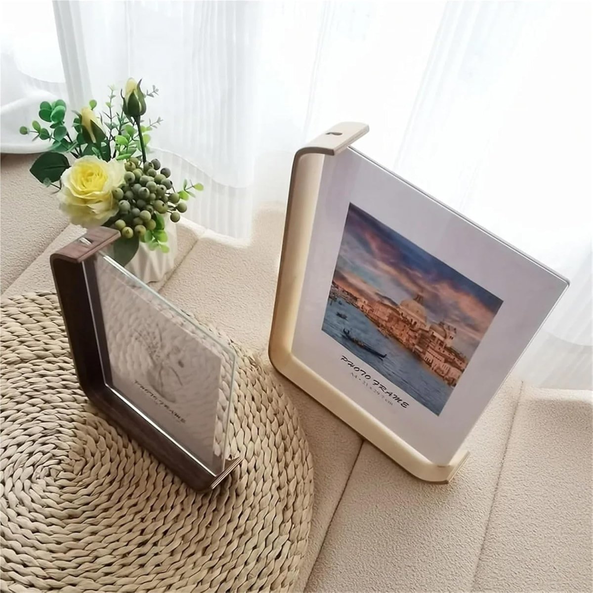 Double Sided Photo Frames, Wooden Picture Frame with Clear Acrylic, Acrylic Wood Photo Frame for Desk and Shelf_03