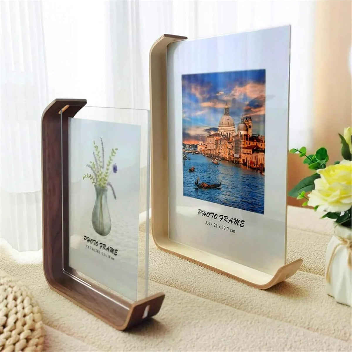 Double Sided Photo Frames, Wooden Picture Frame with Clear Acrylic, Acrylic Wood Photo Frame for Desk and Shelf_02