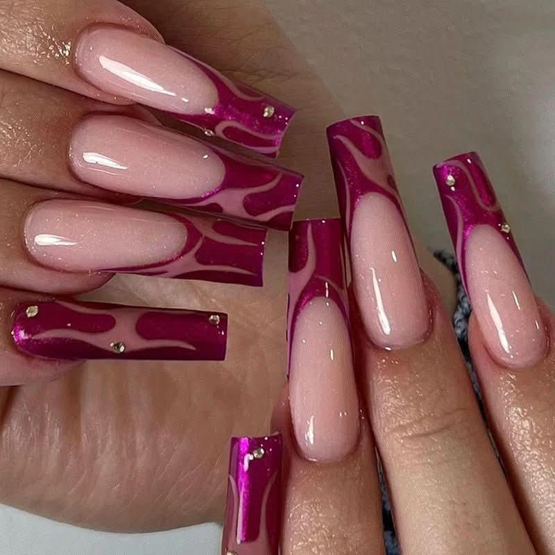 Pink Press On Nails with Glue, 24 Stick On Nails