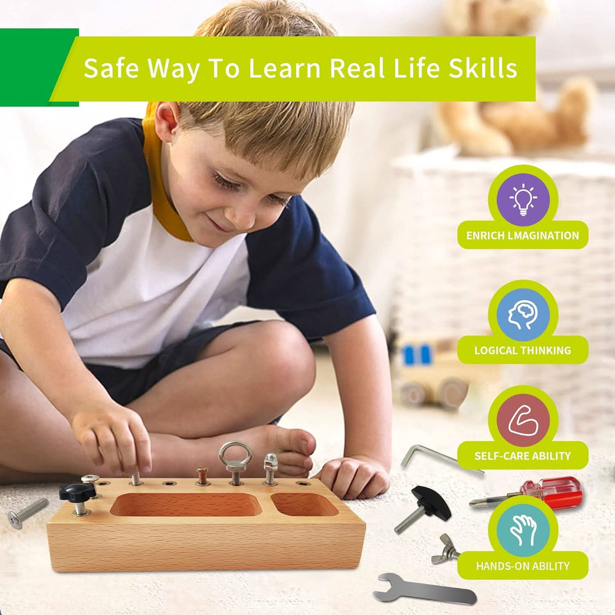 Montessori Busy Board with Real Tools, Wooden Toys for 3 Year Olds