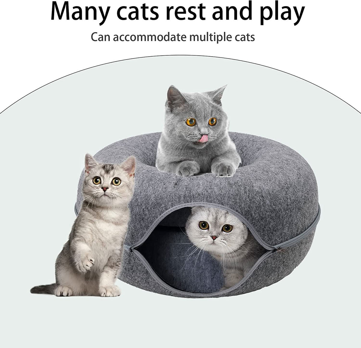 Cat Tunnel Bed with Plush Sleeping Area, Cat Beds for Indoor Cats, Cat Cave Bed with Non Slip Base_05