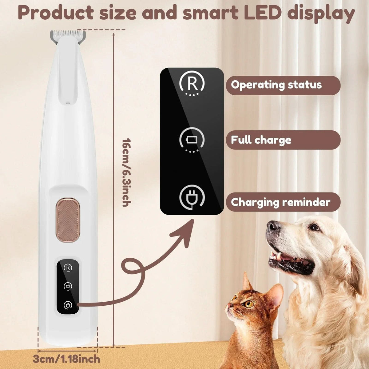 Dog Hair Trimmer for Paws and Face, Quiet Dog Clippers with LED Light, Cat Hair Trimmer, Washable Dog Paw Trimmer_02