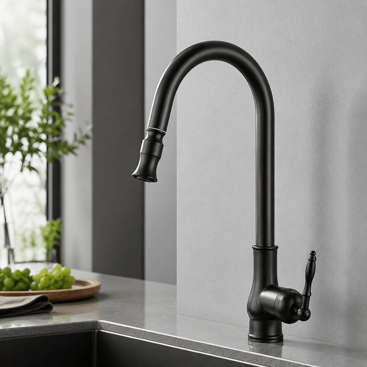 Pull Out Kitchen Tap, Antique Bronze Kitchen Sink Tap with Flexible Spray Head, Solid Brass Kitchen Tap_05