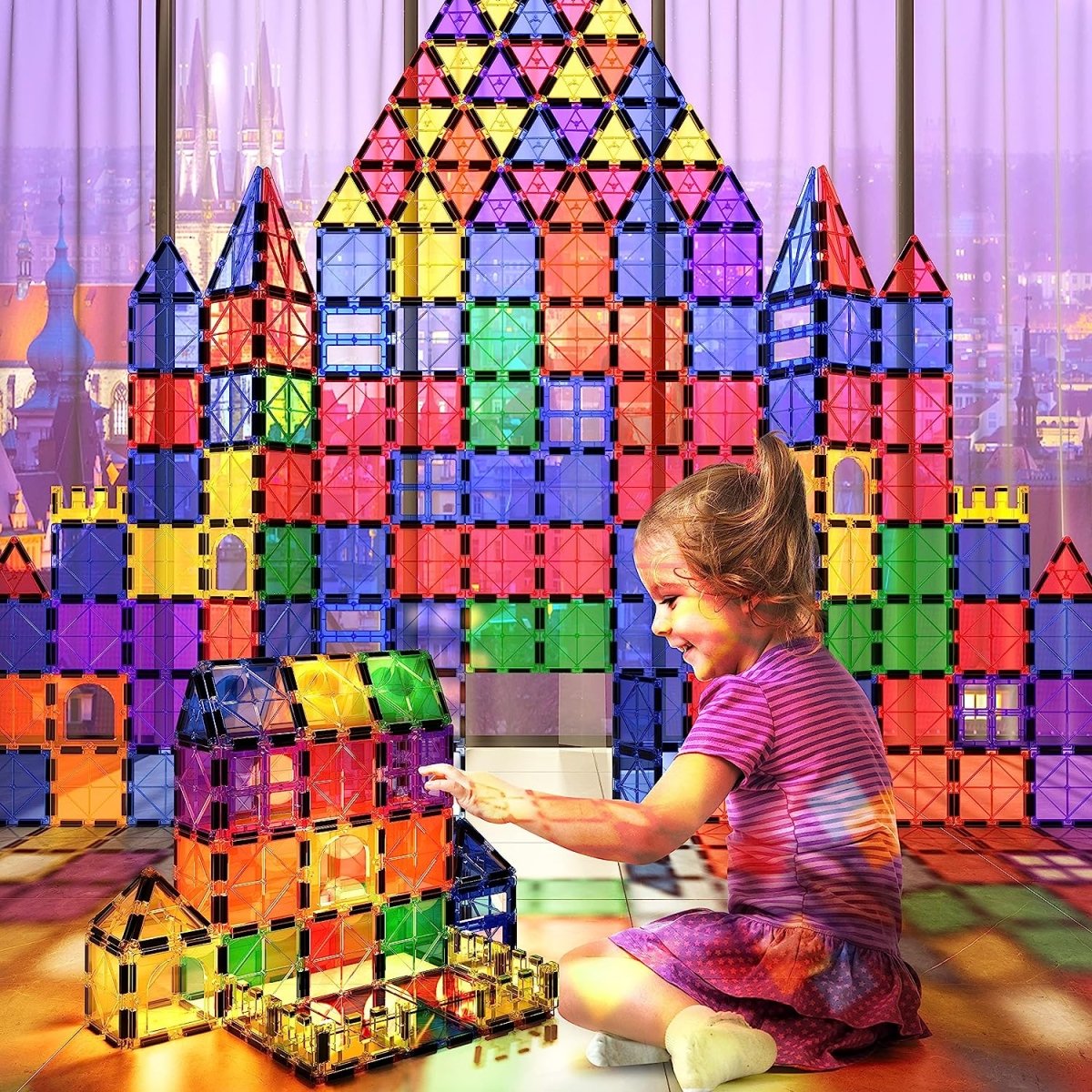 Magnetic Tiles 40 Piece Set, Magnetic Building Tiles, Montessori Toys for 3 Year Olds, Magnetic Toys for Shapes_01