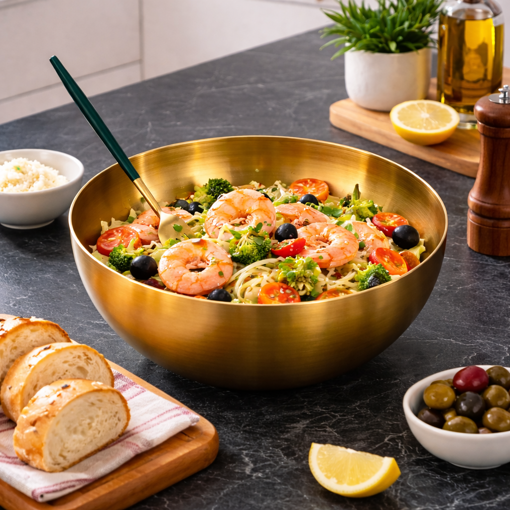 Pasta Bowl, Large Stainless Steel Serving Bowl for Salad and Soup – image 7