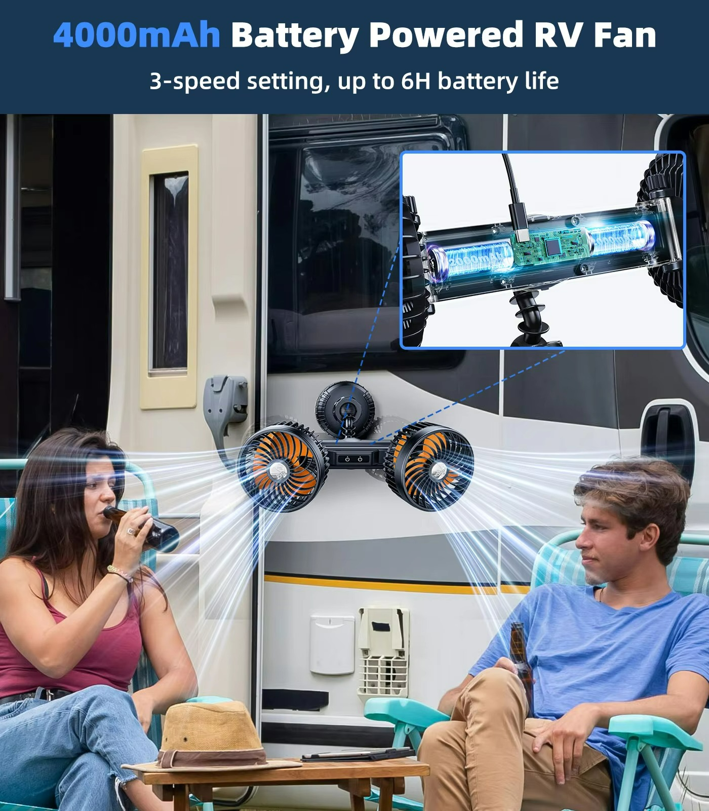 AeroBreeze | Car Fan with 4000 mAh Battery & 3 Speed Settings | Wireless Comfort for Long Drives 5