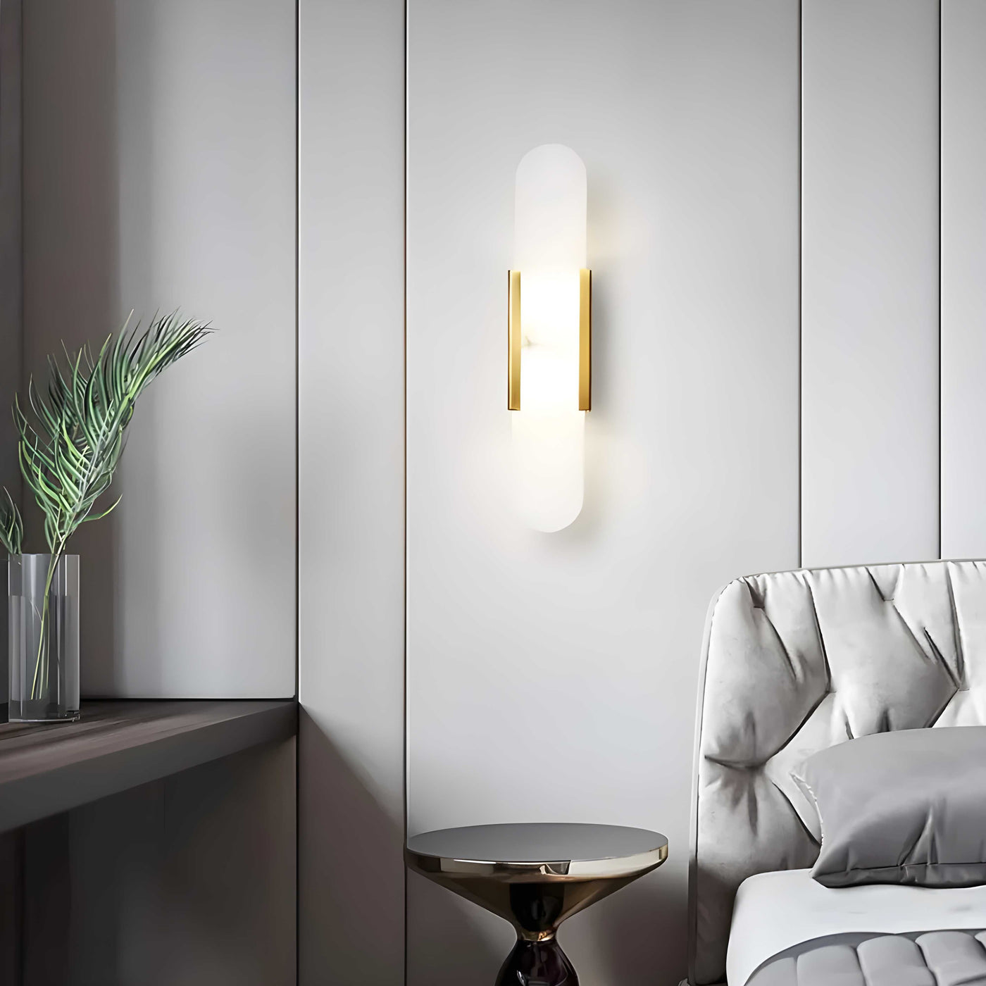 AlabasterGlow | Elegant Slim LED Wall Sconce with Wrought Iron Frame 7