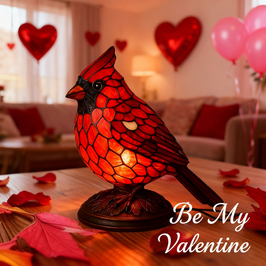 Art Glass Table Lamp | USB Powered Red Cardinal Design for Cozy Lighting 1