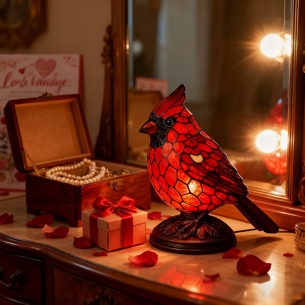 Art Glass Table Lamp | USB Powered Red Cardinal Design for Cozy Lighting 3
