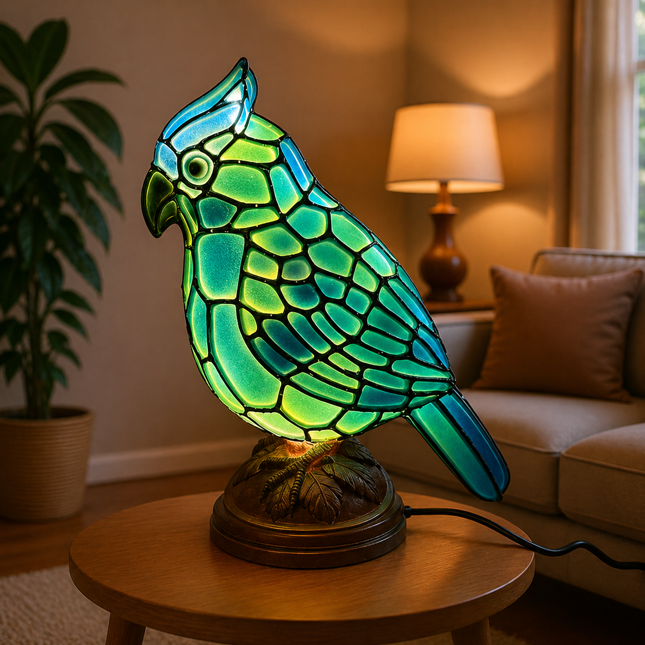 Art Glass Table Lamp | USB Powered Red Cardinal Design for Cozy Lighting 7