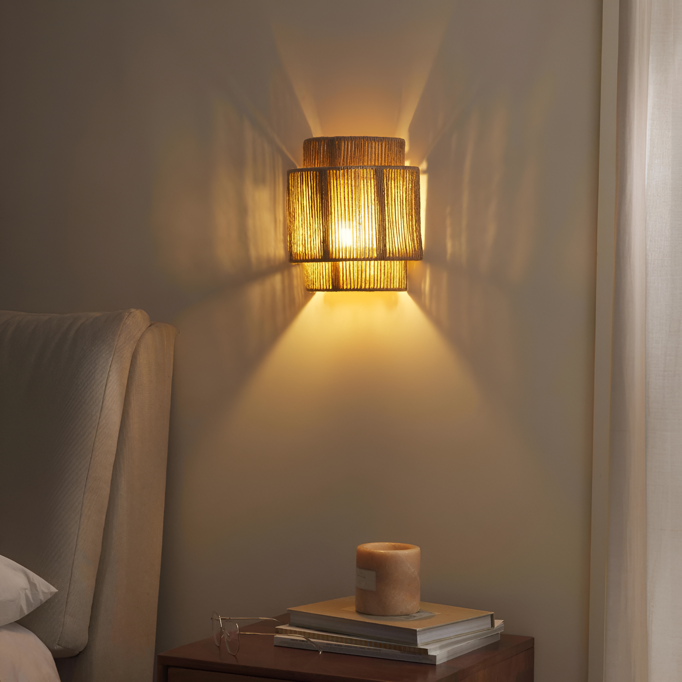 Artisan Collection | Hand-Woven Rope Wall Sconce Light with Soft LED | Rustic Bohemian Design for Cozy Ambiance 5