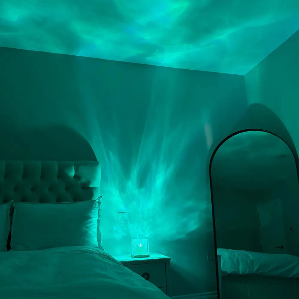 Aurora Cube | Table Lamp with Customizable Colors & Wooden Base | Stylish Bedroom Lamp for Ambient Lighting 1