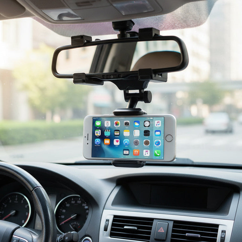 Car Phone Holders, Rear View Mirror Phone Mount for Car, 360 Degree Mobile Phone Holder, Car Accessories for Driving