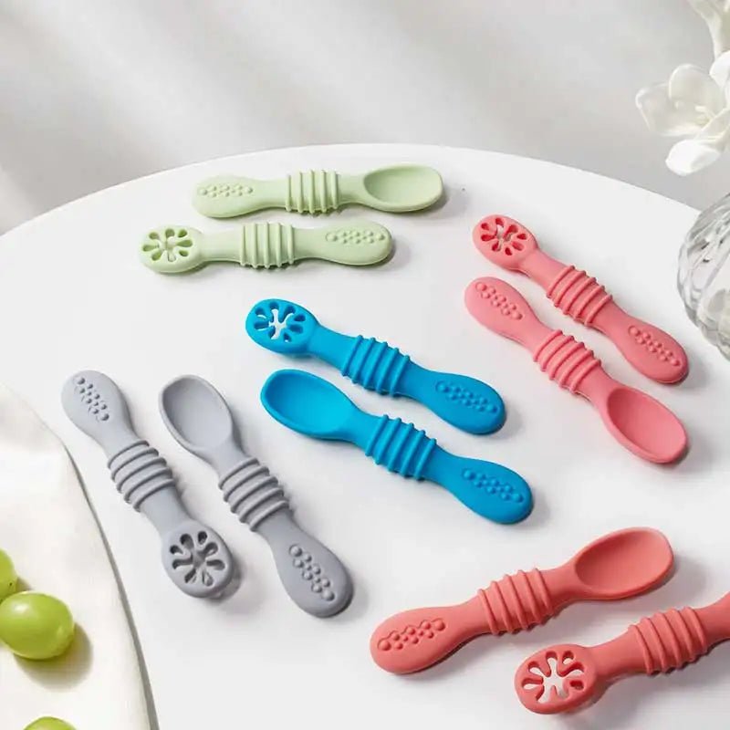 Silicone Infant Spoons 2 Pack, Soft Weaning Spoons for Baby Led Weaning, Baby Feeding Spoon Gentle on Gums_01