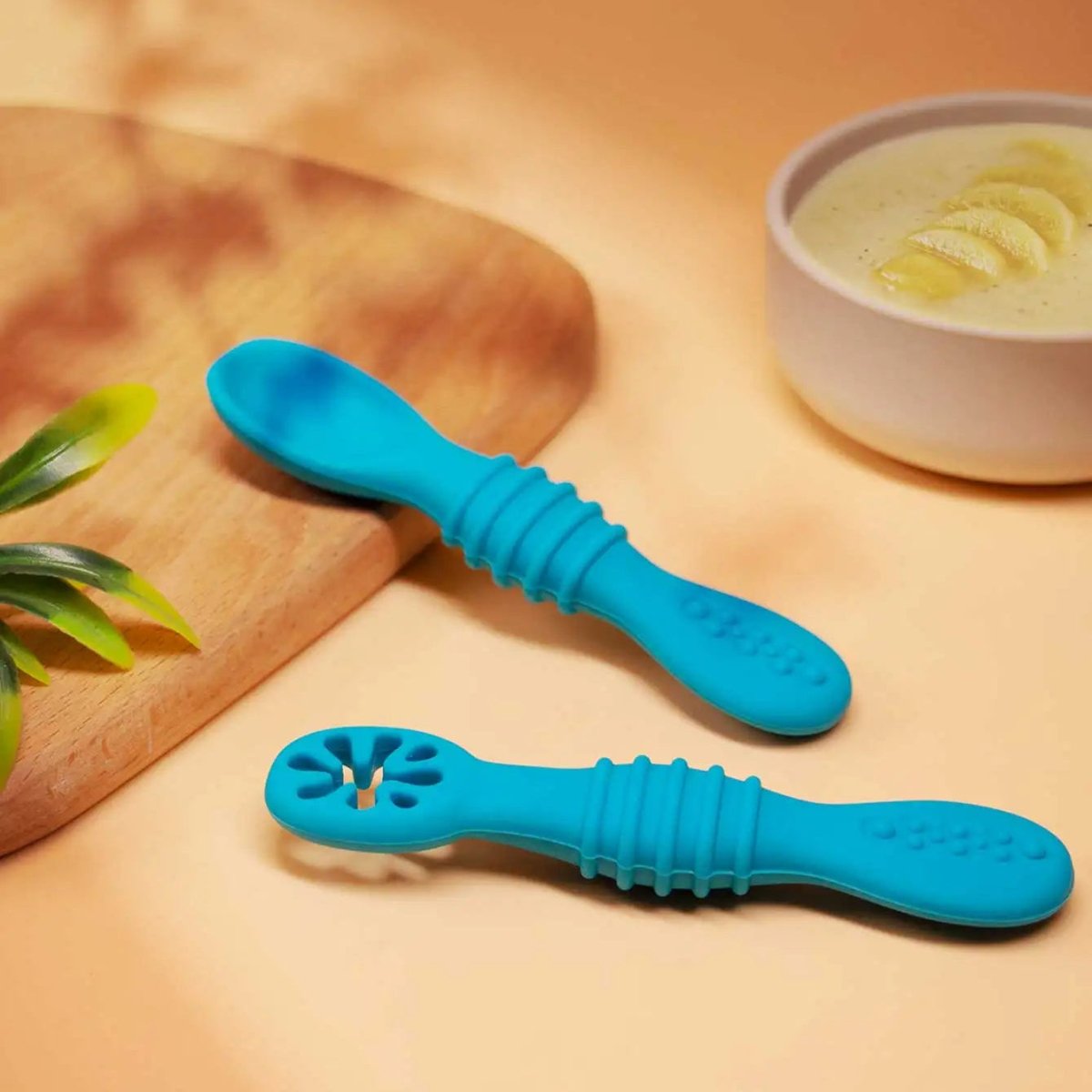 Silicone Infant Spoons 2 Pack, Soft Weaning Spoons for Baby Led Weaning, Baby Feeding Spoon Gentle on Gums_02