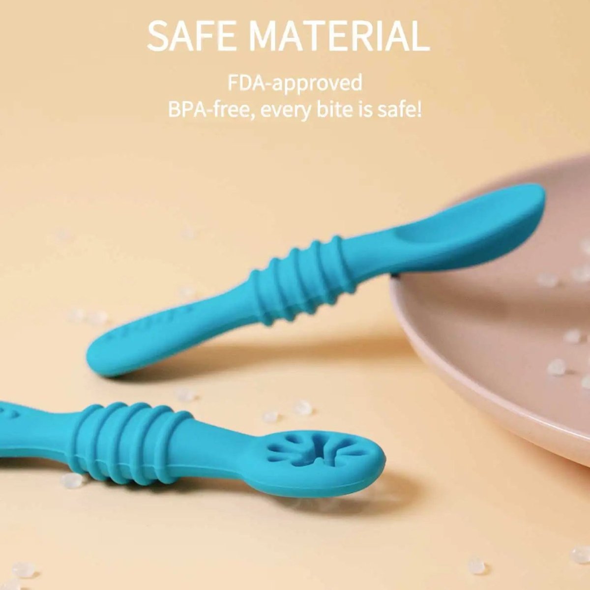 Silicone Infant Spoons 2 Pack, Soft Weaning Spoons for Baby Led Weaning, Baby Feeding Spoon Gentle on Gums_04