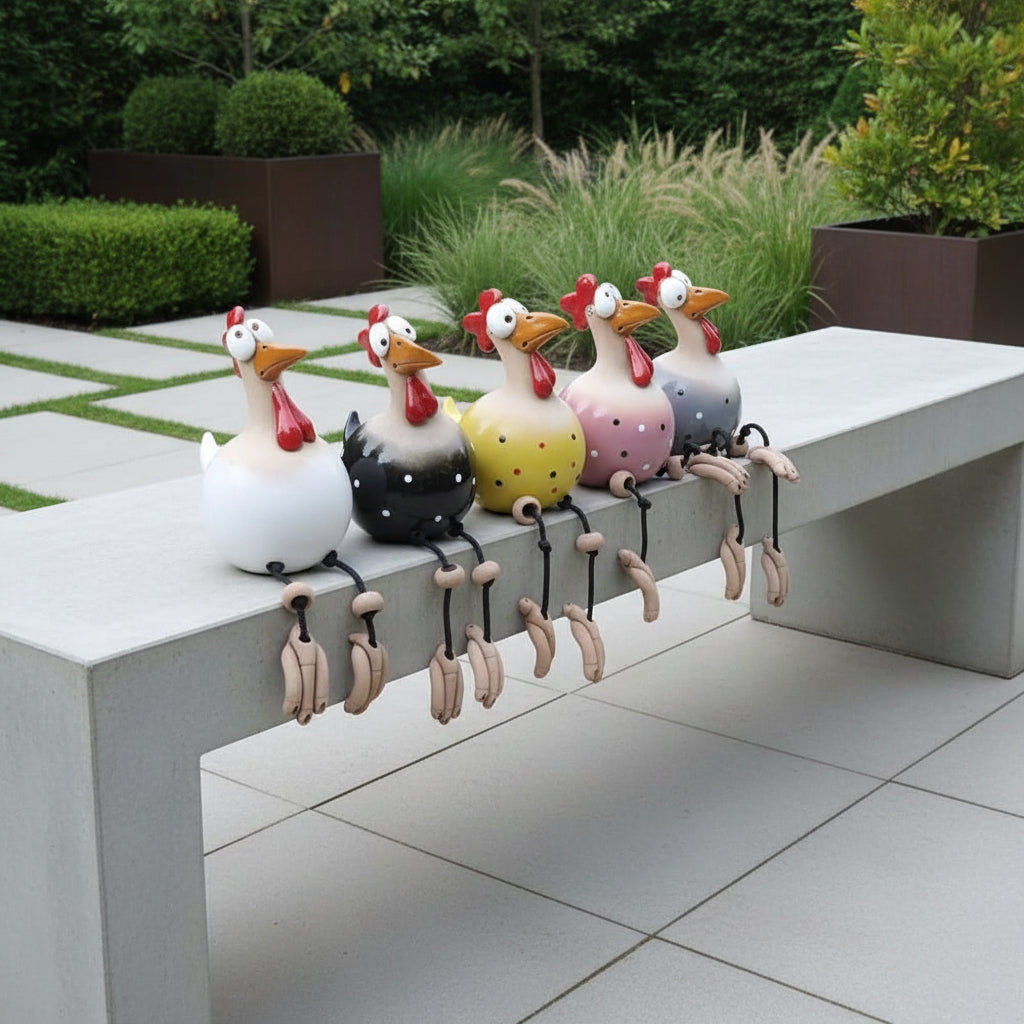 Garden Statue Chicken with Dancing Legs, Funny Garden Ornament
