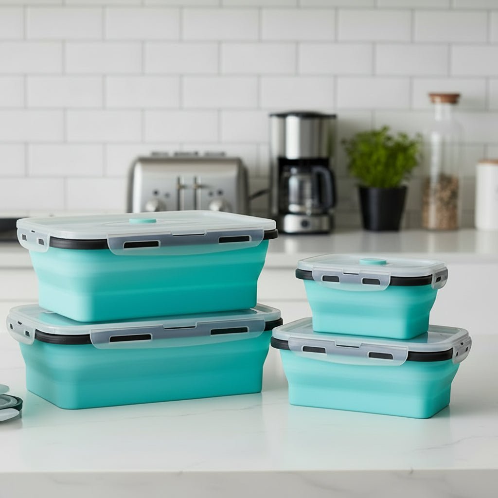 Collapsible Lunch Box Set, BPA Free Silicone Lunch Boxes, Foldable Food Storage Containers, Meal Prep Containers