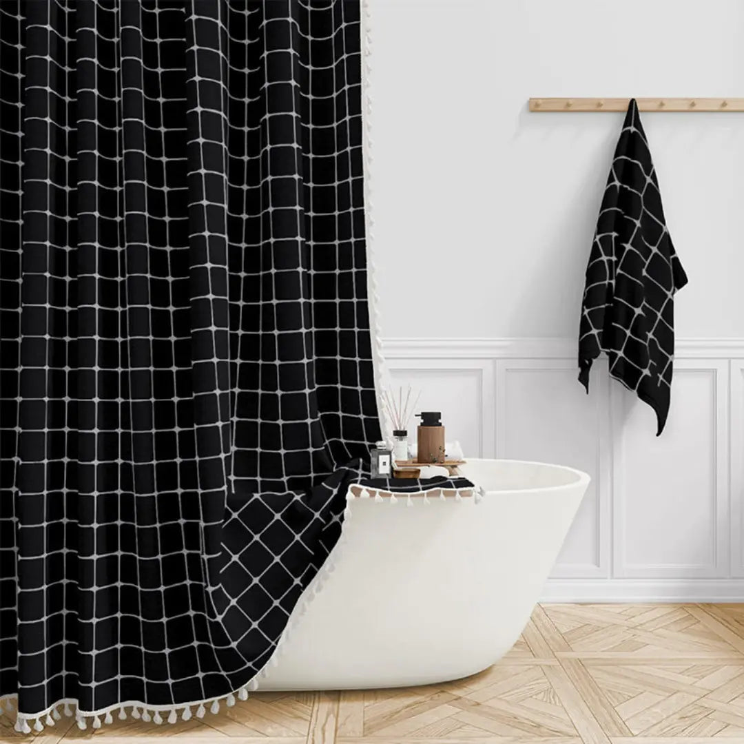Shower Curtains, Linen Shower Curtain with Hooks, Waterproof Shower Curtain with Tassels, Boho Bathroom Accessories_03