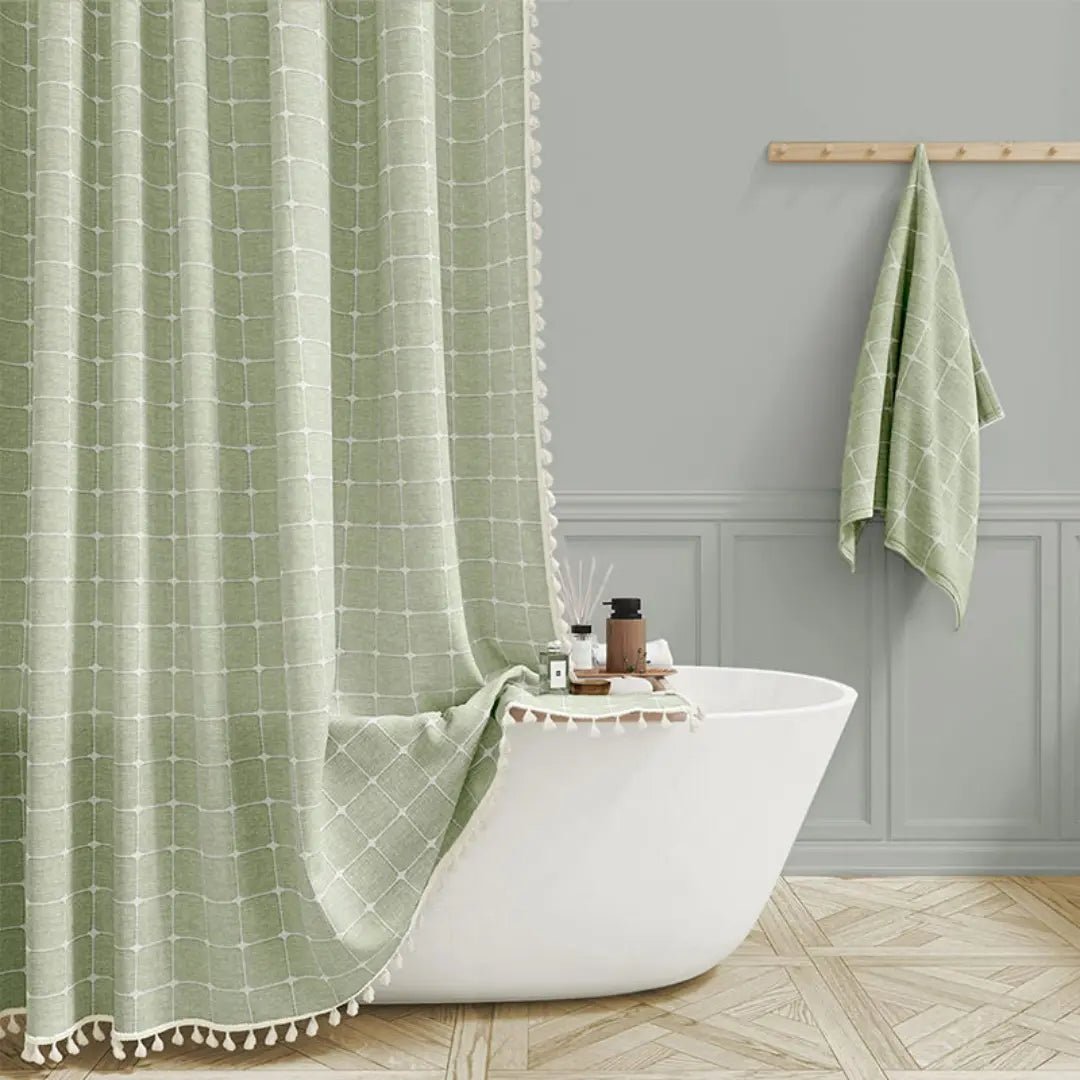 Shower Curtains, Linen Shower Curtain with Hooks, Waterproof Shower Curtain with Tassels, Boho Bathroom Accessories_05