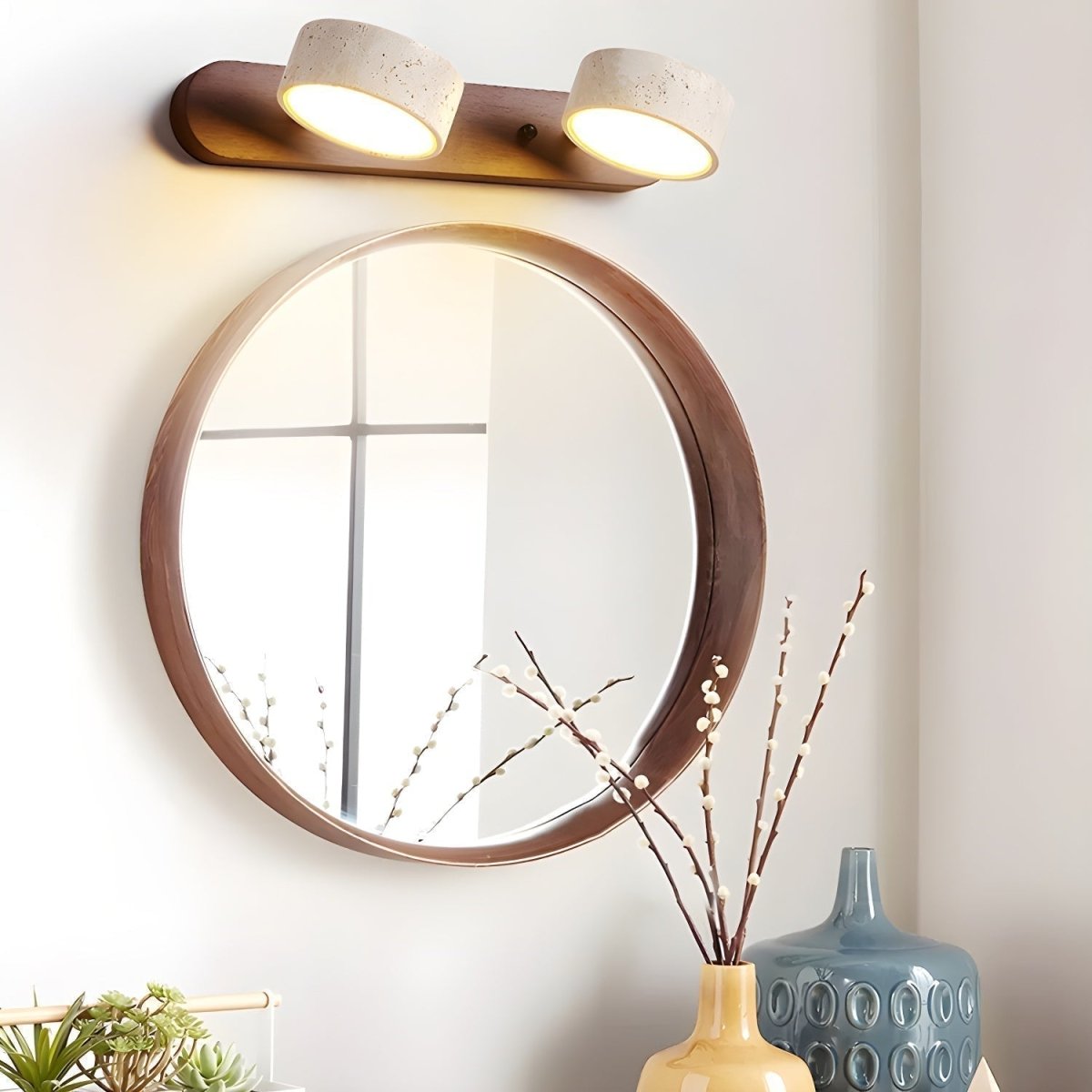 Living Room Wall Lights, Travertine LED Wall Light with Wood, Wall Sconce for Bedroom and Hallway_02