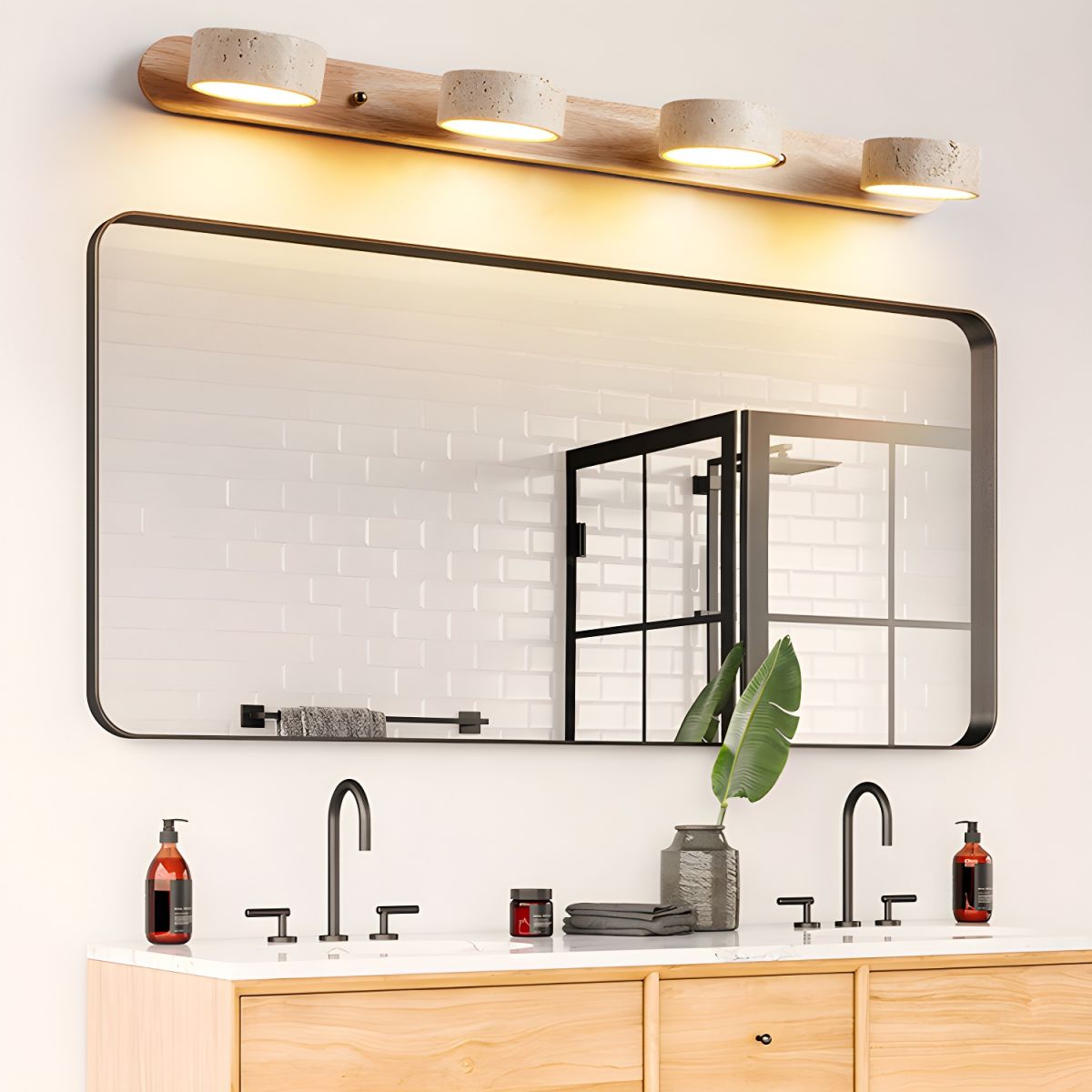 Living Room Wall Lights, Travertine LED Wall Light with Wood, Wall Sconce for Bedroom and Hallway_05